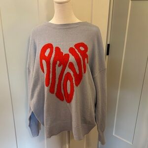 Loft Outlet Womens Pale Blue Red Long Sleeve Crew Neck Pullover Sweater Size L